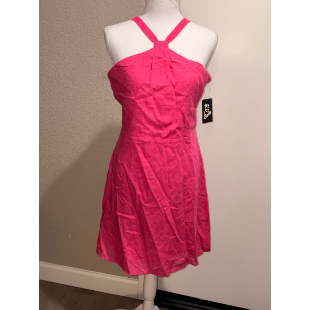 Art Class Girls Pink Linen Blend Halter Dress Size XXL 16/18 NWT